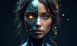 © Vitaliy - Female face is divided into two halves, one half is human, and the other is cyborg or robot
