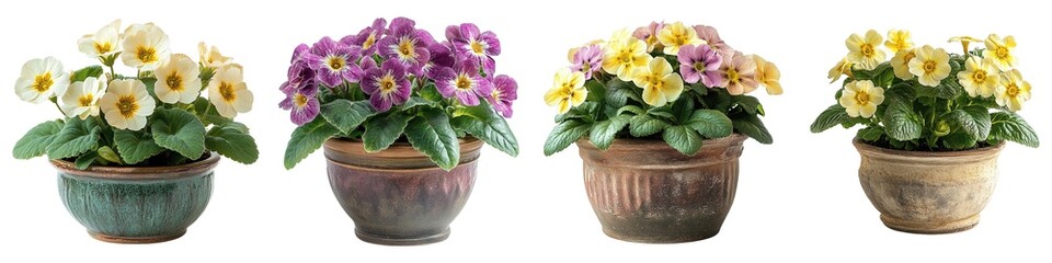 Wall Mural - Indoor Flowering Plant Primrose Collection in Traditional Ceramic Pot