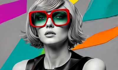 Poster - Stylish model poses with bold accessories against a colorful backdrop in an eye-catching fashion shoot