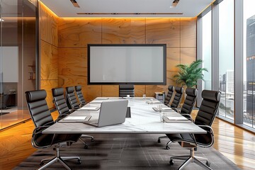 Canvas Print - Modern boardroom with blank TV screens