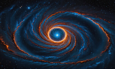 Wall Mural - A swirling galaxy with a fiery center and a bright star