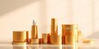 © Chalermrach - Cosmetic packaging mockups with gold bottle caps, elegant skin care product presentation in warm shadows, beauty and spa mockup with copy space for generative AI design, presentation, bottle caps