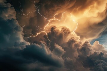 Wall Mural - stormy weather with lightning and dark clouds.