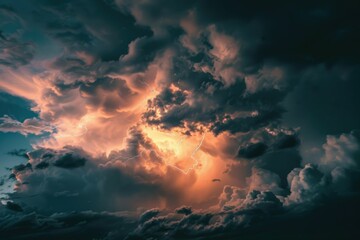 Wall Mural - stormy weather with lightning and dark clouds.