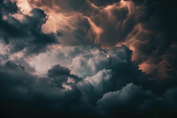 stormy weather with lightning and dark clouds.