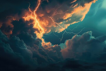 Wall Mural - lightning lightning with dramatic clouds composite image