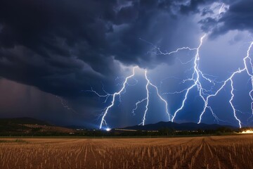 Wall Mural - storm lightning over fields of spain