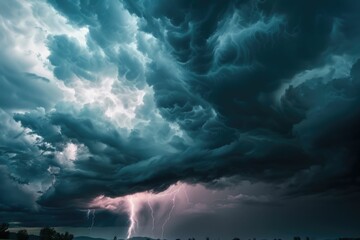 Wall Mural - thunderstorm with lightning and dark clouds