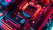 © Junaid - computer motherboard with a processor and colorful LED lights
