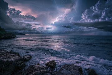 Wall Mural - another view of a thunderstorm by the sea