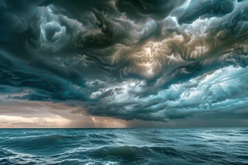 Wall Mural - dramatic stormy dark cloudy sky over sea natural photo background