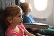 © kieferpix - Children flying on airplane family travel holiday concept