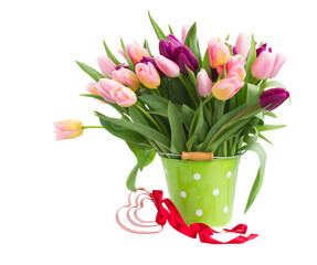 Wall Mural - bouquet of multicolored   tulip flowers in white pot