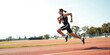 © Chalermrach - Illustration of a competitive athlete sprinting on a track, physical activity, competition