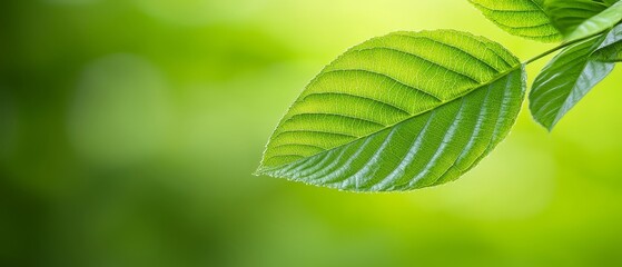 A close up of a green leaf on a tree branch