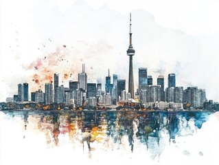 Wall Mural - Watercolor Skyline of a City