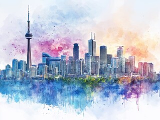 Wall Mural - Watercolor Skyline of a City