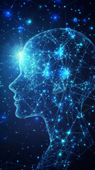 Leinwandbilder - Futuristic human head created with plexus effect, representing artificial intelligence, big data, and interconnected consciousness