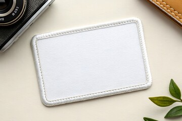 blank rectangular fabric patch mockup with stitched border on white background, perfect for branding