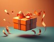 © Sophia - floating orange gift box with ribbon creative and minimalist design concept