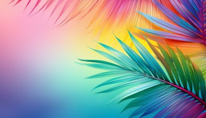 Wall Mural - tropical palm leaves with pastel rainbow hues on a dreamy gradient background ideal for vibrant artistic designs and creative backgrounds