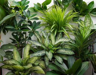 Wall Mural - variety of lush green plants for decorative use