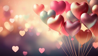 Wall Mural - heart shaped balloons with pastel background bokeh wedding party valentine s day celebration birthday much love and more fun generative ai