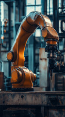 Aufkleber - Advanced manufacturing technologies on display as modern robotic arm conducts precise operations in factory environment