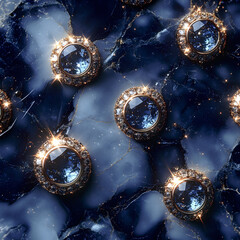 Leinwandbilder - Stylish pattern of black marble decorated with sparkling gemstones in a brilliant gold setting