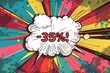 © Екатерина Каболова - -35% discount text in white speech bubble with colorful comic style explosion background in red, yellow, blue, and green tones. Pop art banner for sale promotion and advertising. Generative AI