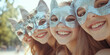 © IndigoElf - Group of smiling teenage girls wearing cat masks against sunny park background. Trends, quadrobics subculture