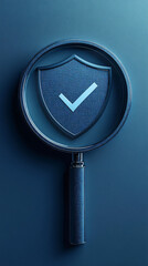 Poster - Image of a shield with a security checkmark inside a magnifying glass, representing a thorough security verification and approval