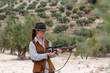 © Antonio Recena - Photographs of a Spanish female hunter in her traditional uniform: Images should NOT be used for anti-hunting campaigns.