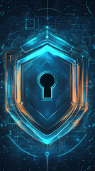 Aufkleber - Symbolizing cybersecurity and data protection: futuristic shield with glowing keyhole on circuit board background