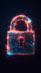 Poster - Plexus lines forming a glowing padlock, representing cybersecurity and data protection in the digital age
