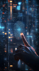Aufkleber - Futuristic digital interface with data and code accessed by hand using fingerprint scanner