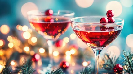 Wall Mural - Winter holiday drink recipes with vibrant colors, sleek glassware, soft lighting