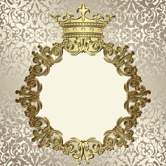 Canvas Print - golden frame with crown, vector illustration