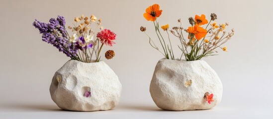 Handmade gypsum vase adorned with fresh and dried flowers perfect for home decor or gifting