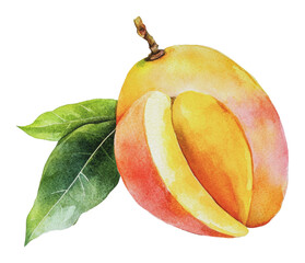 Wall Mural - PNG Fresh mango with leaves on a white background