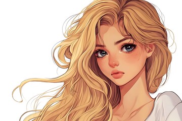 Wall Mural - Anime style portrait of a beautiful woman with blonde hair and blue eyes