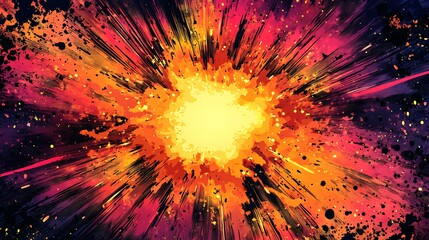 Wall Mural - Abstract colorful explosion of light and energy in the dark starry space, digital painting, artistic illustration