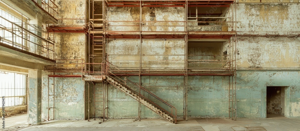 Restoration of an old building with scaffolding structures showcasing ...