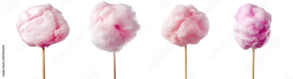Pink cotton candy on a stick collection isolated on transparent ...