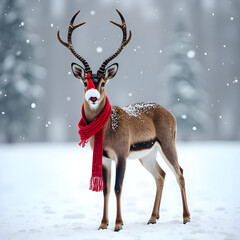 Wall Mural - A majestic antelope in a scarved winter scene amidst falling snowflakes, photography of animal portrait concept.