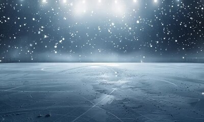 Wall Mural - An empty winter background with ice rink and a spotlight shines on it. Bright lighting with spotlights.