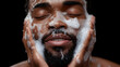 © Neural9 Project - Close-up of a Man Gently Cleansing his Face with a Foaming Cleanser, a Detailed Image Showing the Texture of the Foam and the Man's Relaxed Expression.