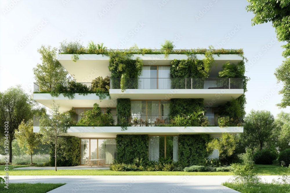 Sustainable architecture and eco-living concept. Modern multi-story ...