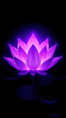 Wall Mural - a vibrant lotus flower emitting a neon purple glow, symbolizing beauty and spirituality, tranquility