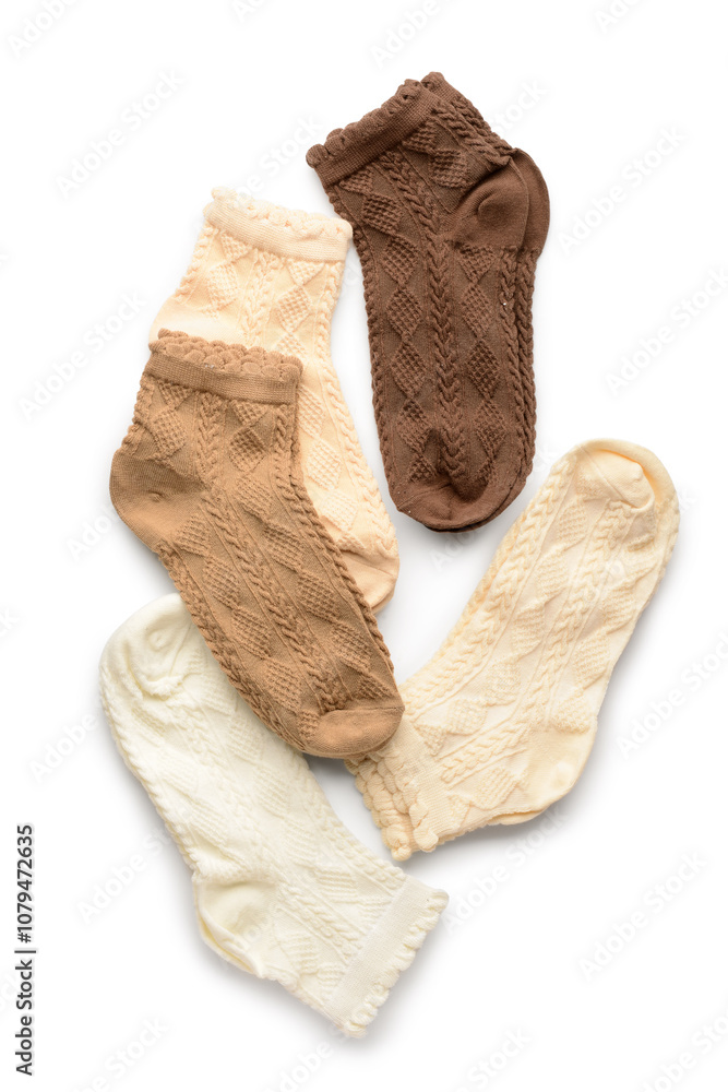 Different basic color socks on white background